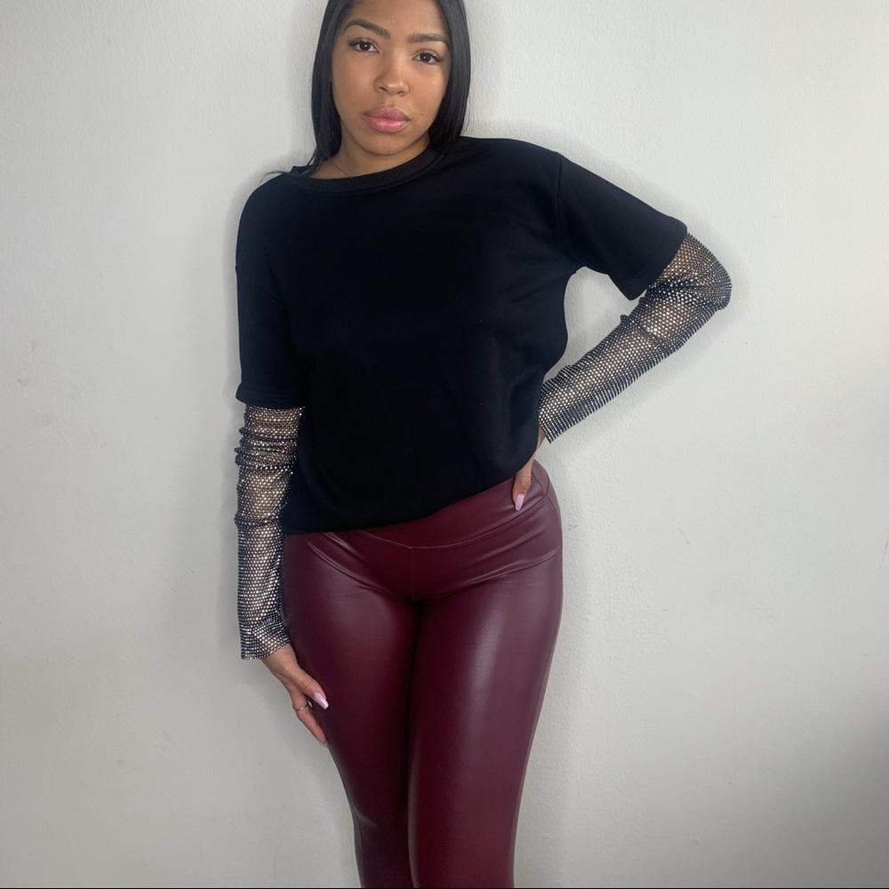 Burgundy Leather Leggings